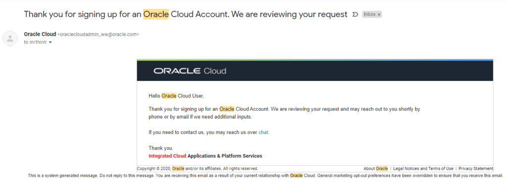 oracle cloud creation being review